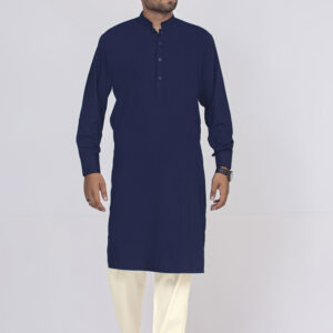 Navy Blue Kurta and Ivory White Pant Set for Men