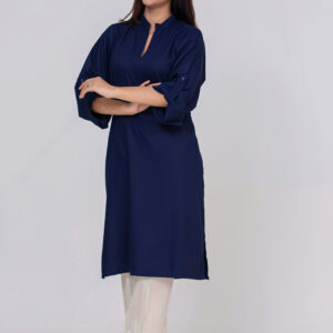 Navy Blue Kurta and Ivory White Pant Set for Women